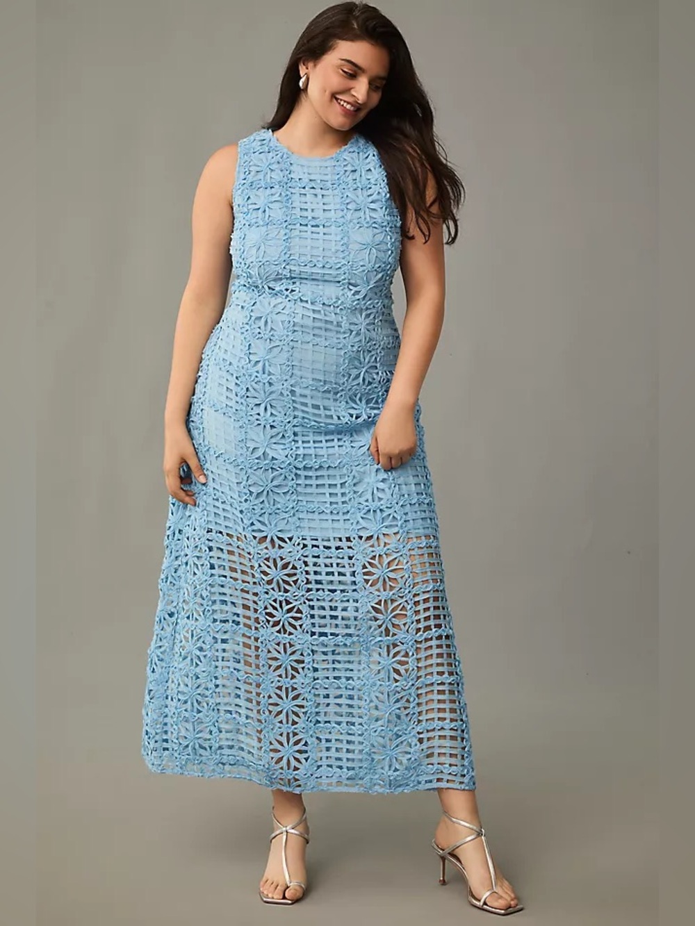 Antropologie Endless Rose Blue Textured Sleeveless Maxi Dress Size L - Picture 3 of 13
